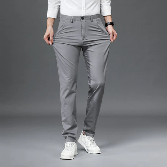 98% Cotton Casual Pants Men Solid Color Business Fashion Straight Slim