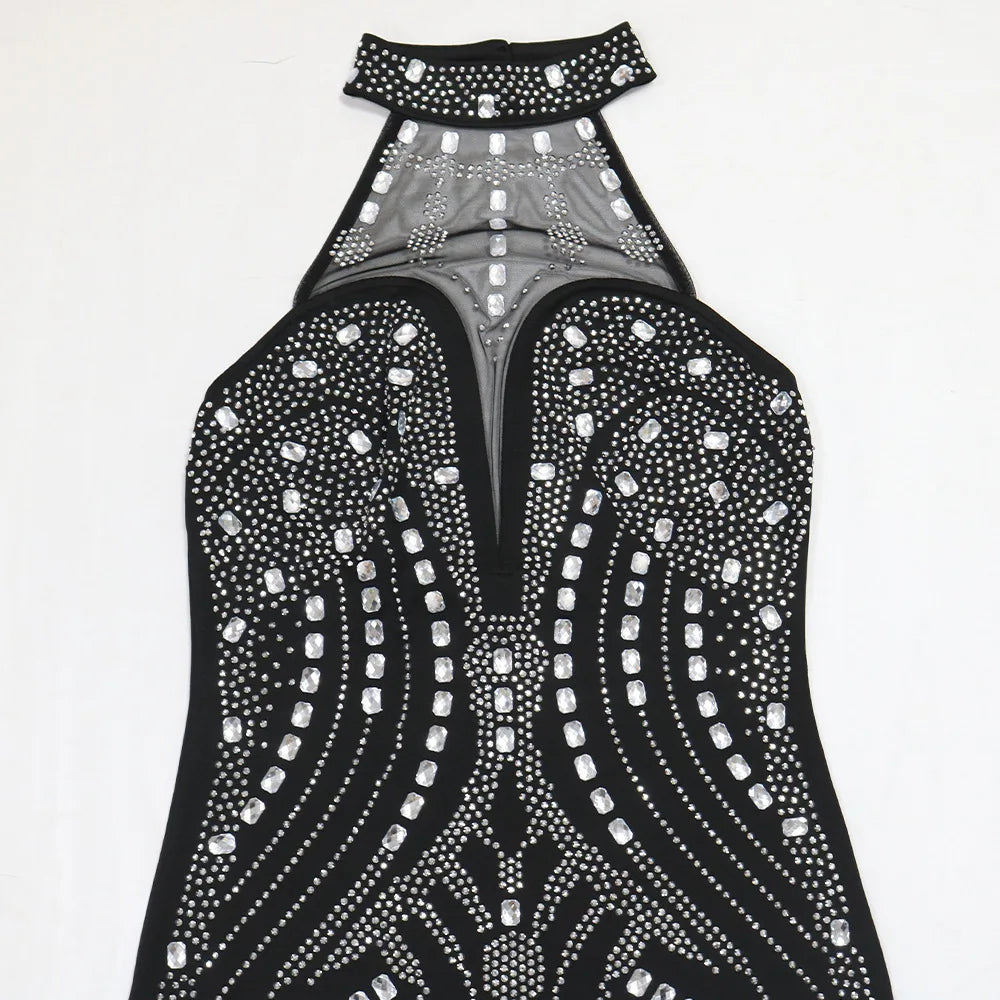 Backless Dress Sexy Wrap Buttocks Vestidos Women Party Dresses Sheath Slim Fit Spliced Summer Diamonds Knee Length