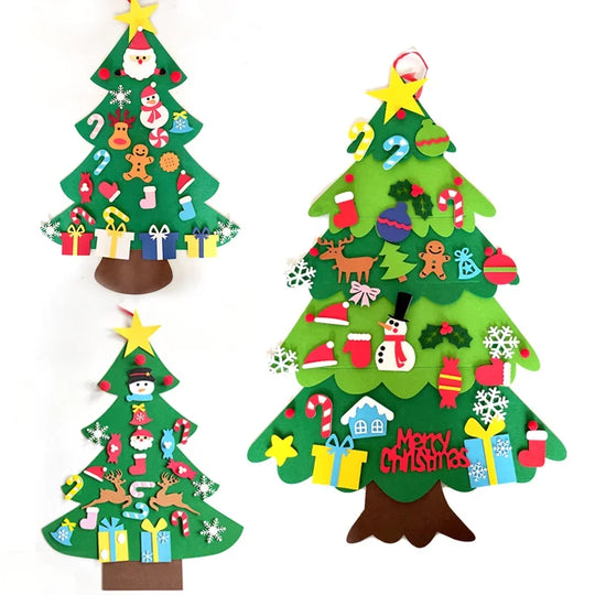 DIY Felt Christmas Tree Wall Hanging with LED String Lights for Kids