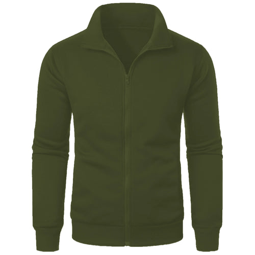 Men's casual sports zipper stand collar hoodie coat men's solid color
