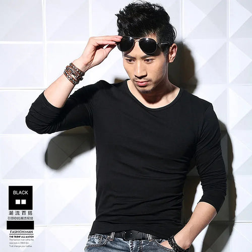 Lycra Cotton Men's T-Shirts Long Sleeve V Neck T Shirt MRMT Men