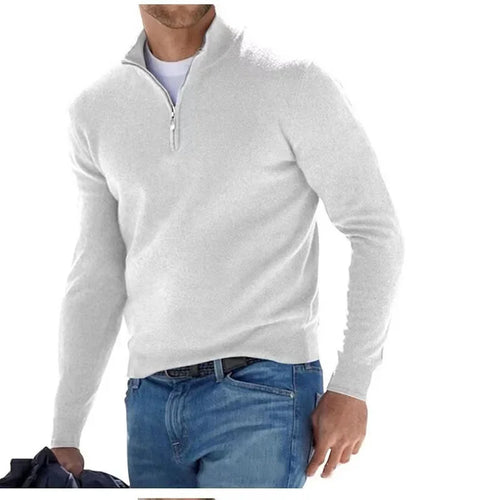 Men's Autumn Sweatshirt Warm Jumper Solid Color Half Zip Casual