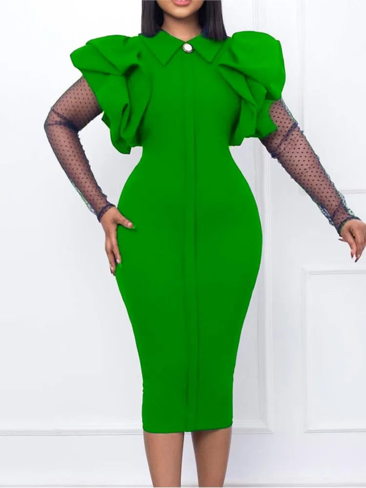 Women Slim Wrap Hip Dress Light Luxury Delicate Mesh Pleated Dresses Fashion Elegant Unique Sexy Party See Through Lace Vestidos