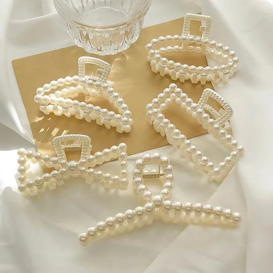 5Piece Elegant Faux Pearl Hair Claw Set Versatile Clips for All Hair