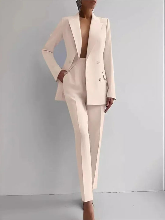 2024 Casual Long Sleeve Suit Set Office Lady Solid Elegant Slim Spring