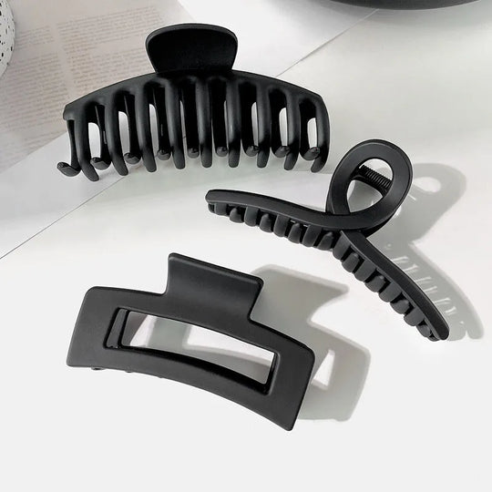 Women Elegant Black Geometric Plastic Hair Claw Lady Sweet Long Hair