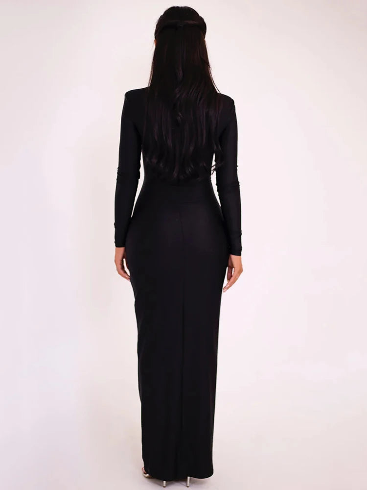 Mozision Elegant Hollow Out Long Sleeve Sexy Maxi Dress For Women