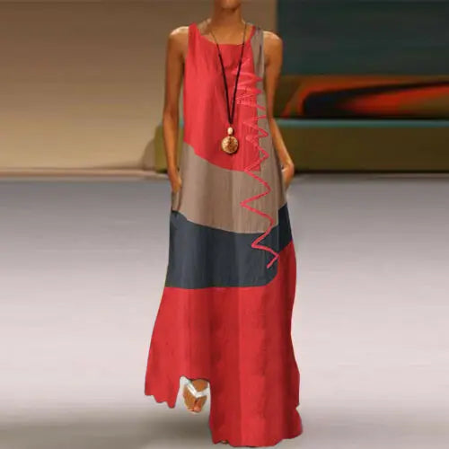 Women Boho Print Maxi Dresses Summer Vintage Casual Loose Dress Female Beach Holiday Party Long Dresses Vestidos Robe Streetwear