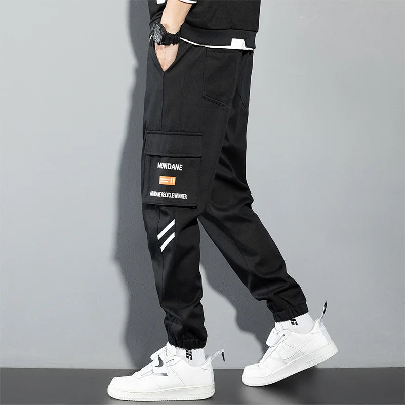 Orange Cargo Pants Men Hip Hop Joggers Y2K Streetwear Casual Pants