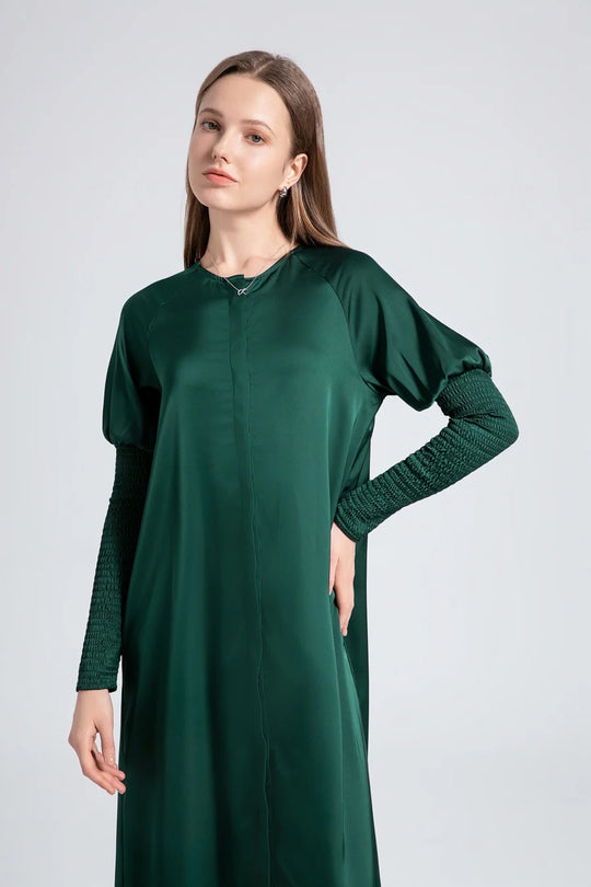 AS 2024 woman clothing satin dress button down design smocking sleeve