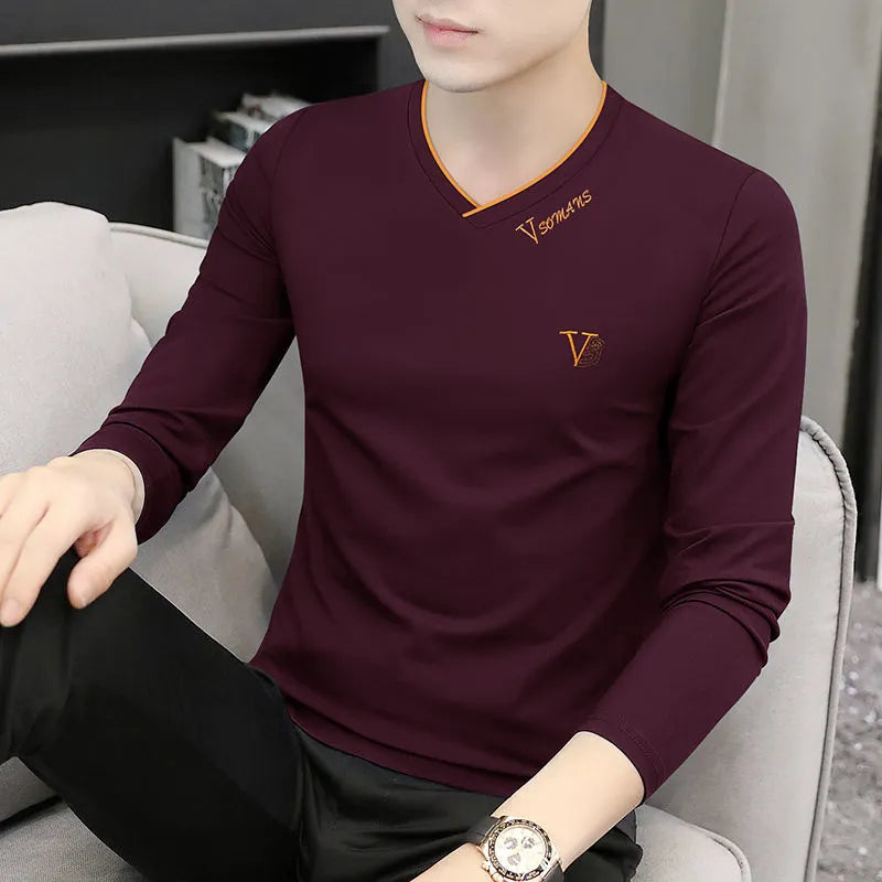 Korean Fashion Elegant Autumn T-shirt Men Loose Casual Sports Chic