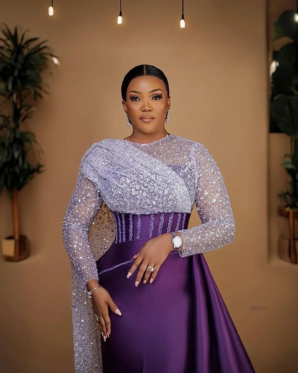 Evening Dresses with Side Train Sparkly Sequins Lace African Party Dress Elegant Nigerian Formal Asoebi Prom Gown