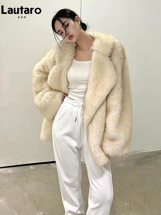 Lautaro Winter Loose Casual Thick Warm Soft Hairy Faux Fur Coat Women