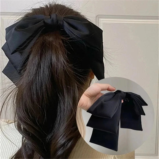 New Big Satin Hair Clip Hair Bows Girl Women Solid Pink Black Multi