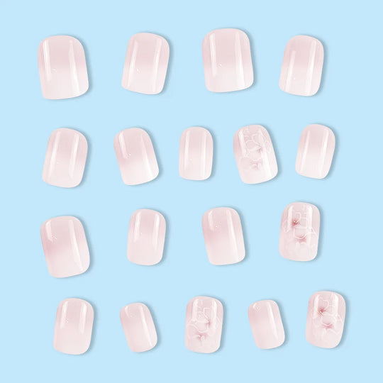 24pcs/set short saure fake nails for Spring summer season french style flowers butterfly design press on false nail art tips