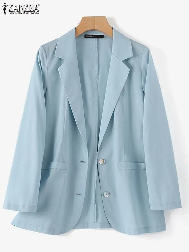 ZANZEA Women Elegant Cotton Jackets Suits Loose Vintage Work Coats