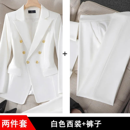 Fashion Office Ladies Formal Pant Suit Set Women Blue Pink Yellow