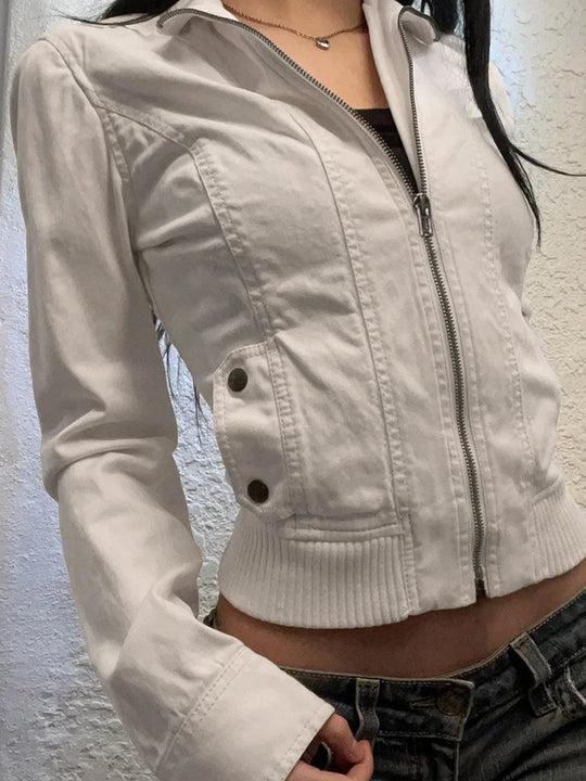 Cuteandpsycho Vintage Zip Up Chic Jackets Autumn Streetwear Pockets