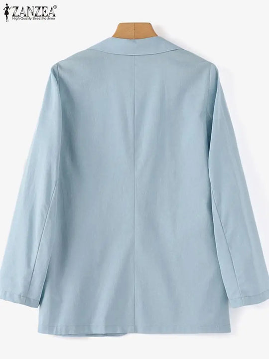 ZANZEA Women Elegant Cotton Jackets Suits Loose Vintage Work Coats