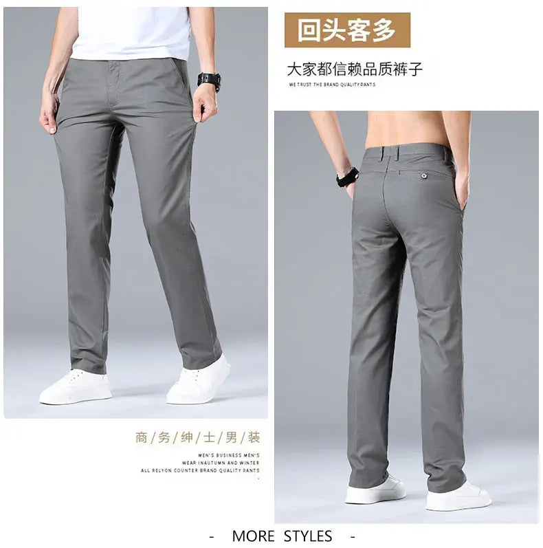 Top Quality 100% Cotton New Brand Casual Fashion Business Long Pants Straight High Waist Regular Fit Trousers Men's Clothing