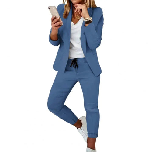 Plaid Splice Slim Fit Jacket Blazer Casual Wide Leg Pants Two Piece