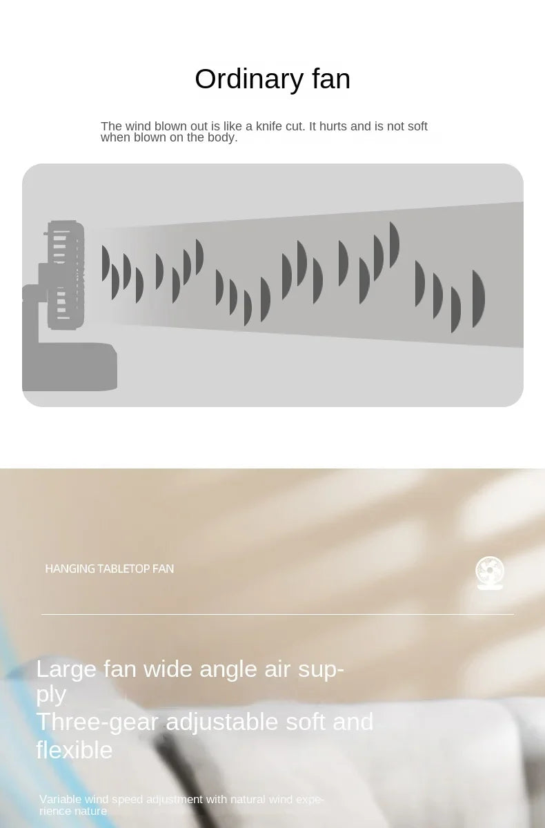 2IN1 Folding Desktop Fan Portable Air Conditioner Wall Mounted Fan Rechargeable with 3 Gears for Home Office