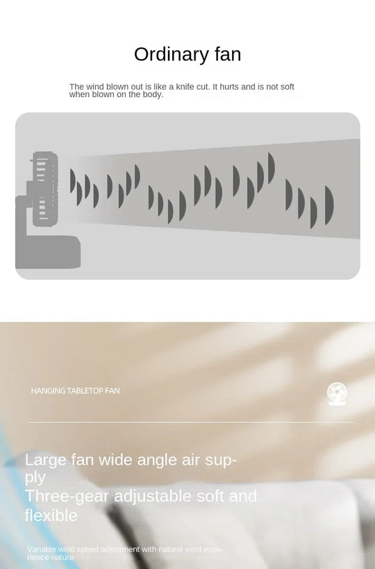 2IN1 Folding Desktop Fan Portable Air Conditioner Wall Mounted Fan Rechargeable with 3 Gears for Home Office