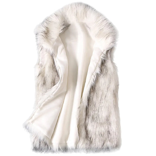 Winter Women's Vest Coat Wool Vest Faux Fur Vest Stand Collar Faux Fur