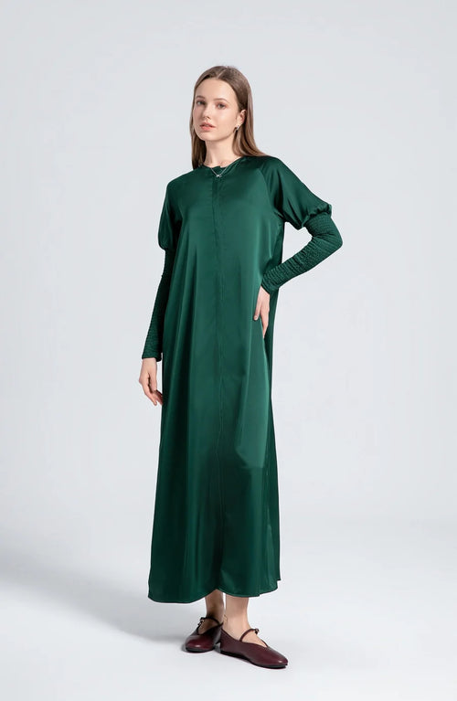 AS 2024 woman clothing satin dress button down design smocking sleeve