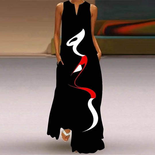 Summer Outdoor Street Fashion Women's Long Dress New Abstract Art