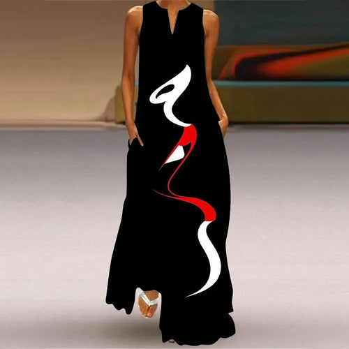 Summer Outdoor Street Fashion Women's Long Dress New Abstract Art