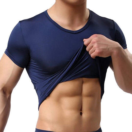 Ice Silk T Shirt for Men Summer Breathable Short Sleeve Tops Men's