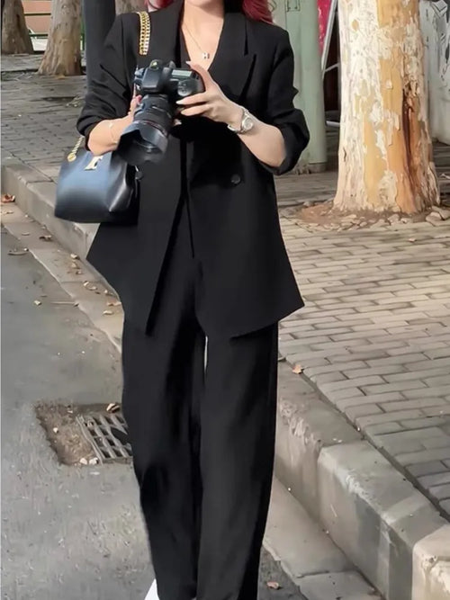 Korean Fashion Women Business Blazer 3 Pieces Set Elegant Casual