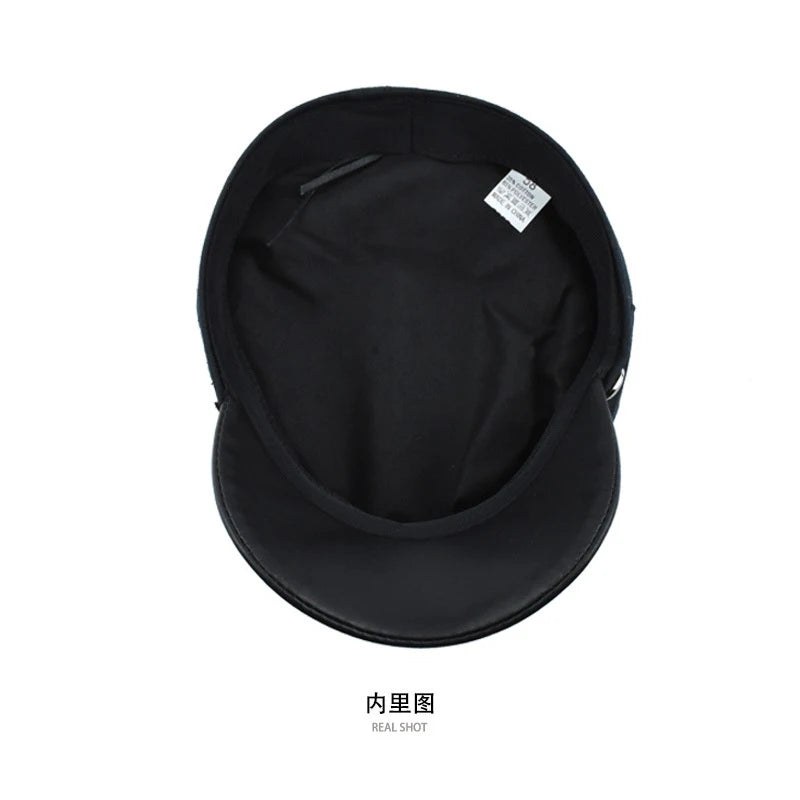 Women Men PU Leather Berets Hat Retro British Solid Beret Baseball Cap Outdoor Sun Hat Winter Warm Octagonal Hats Newsboy Caps