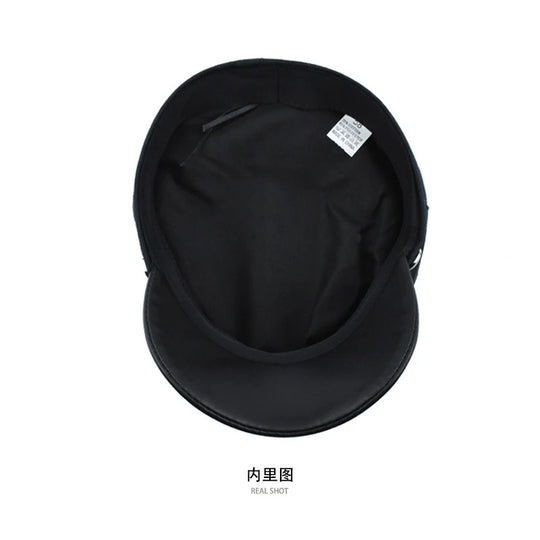 Women Men PU Leather Berets Hat Retro British Solid Beret Baseball Cap Outdoor Sun Hat Winter Warm Octagonal Hats Newsboy Caps