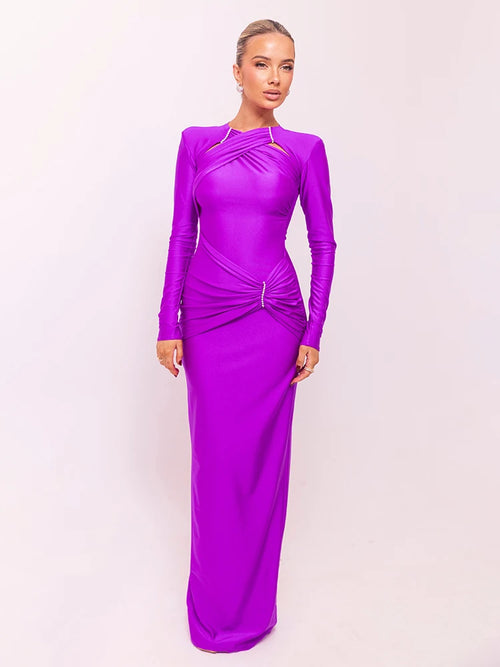 Mozision Hollow Out Long Sleeve Sexy Maxi Dress For Women Gown Fashion