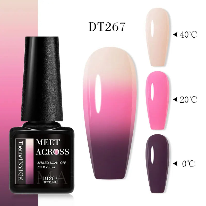 MEET ACROSS 7ml Thermal Gel Nail Polish Manicure 3 Layers Temperature Changing UV Gel Semi Permanent Soak Off Varnish Nail Art