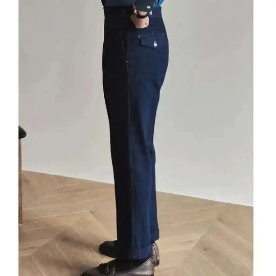 Denim Blue Quality Italy Business Dress Pants Men  Office Social Suit Pants Casual Wedding Groom Trouser Pantaloni Uomo Casual