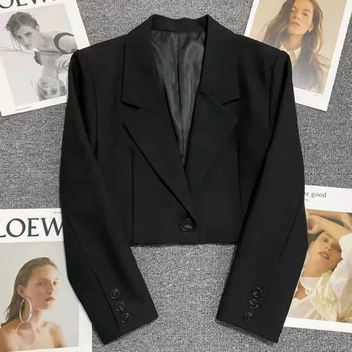 Lucyever Korean Cropped Blazers Women Solid Color Simple Single-button