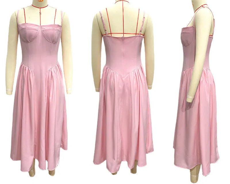 Summer skirt new French vintage maxi dress court wind Dopa wear strap