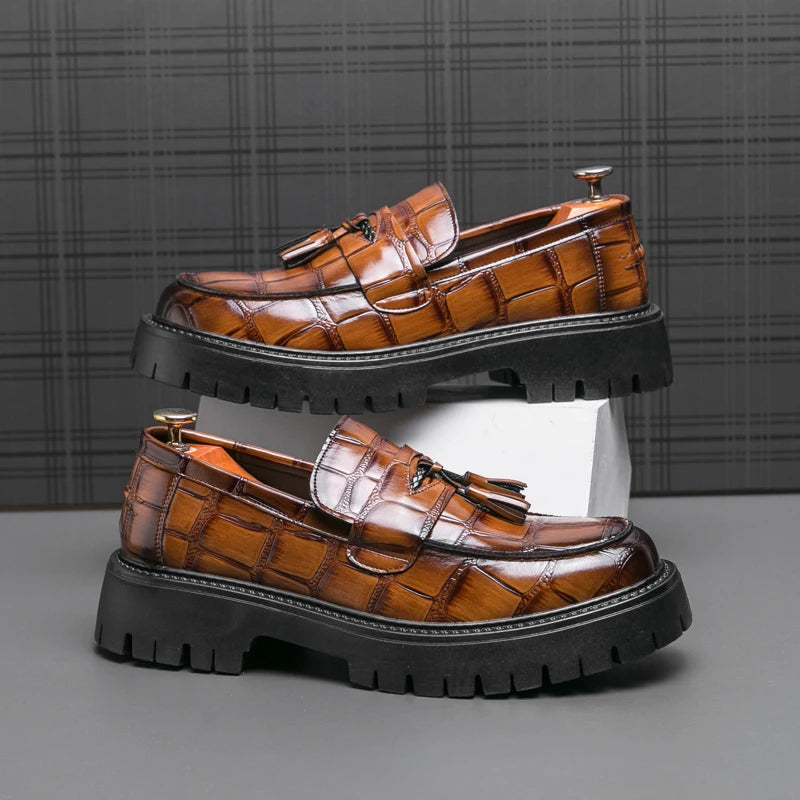 Business Tassel Loafers Shoes Slip on Casual Thick Bottom Leather Black Dress Party Shoes Boat Loafers For Man Fashion Moccasins
