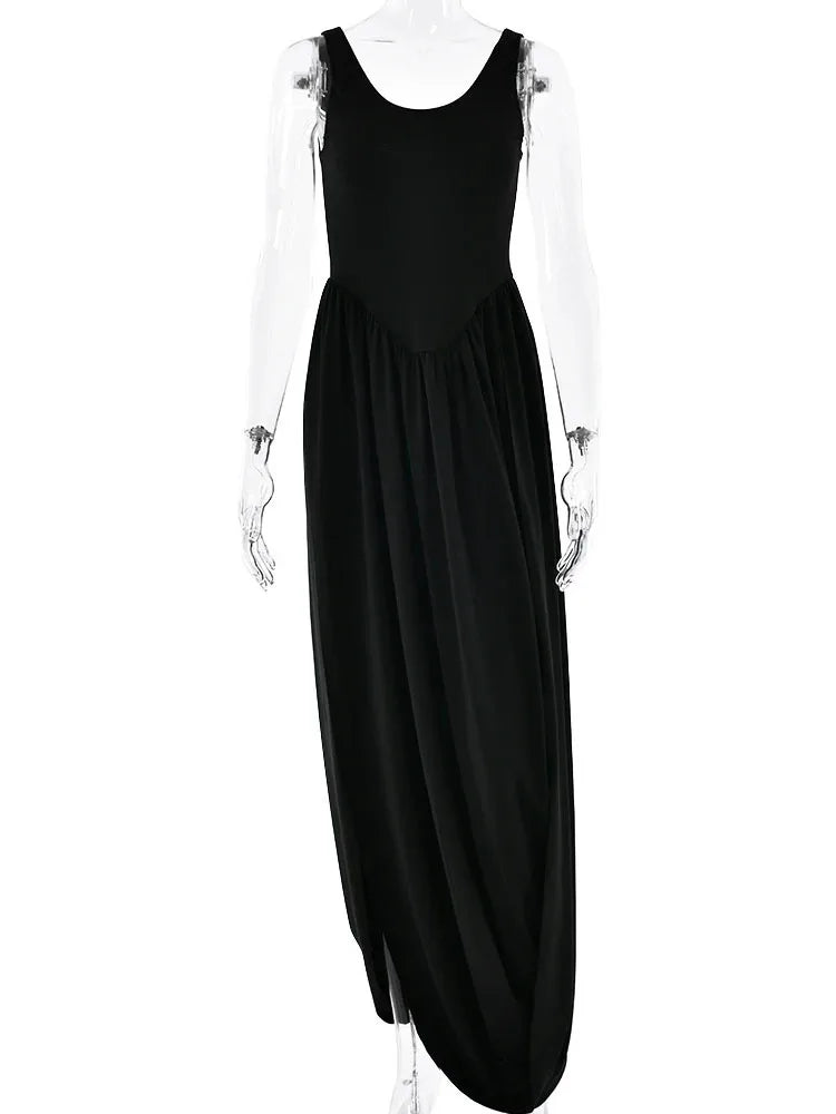 JULISSA MO Sexy High Slit Maxi Dress For Women Black Sleeveless High