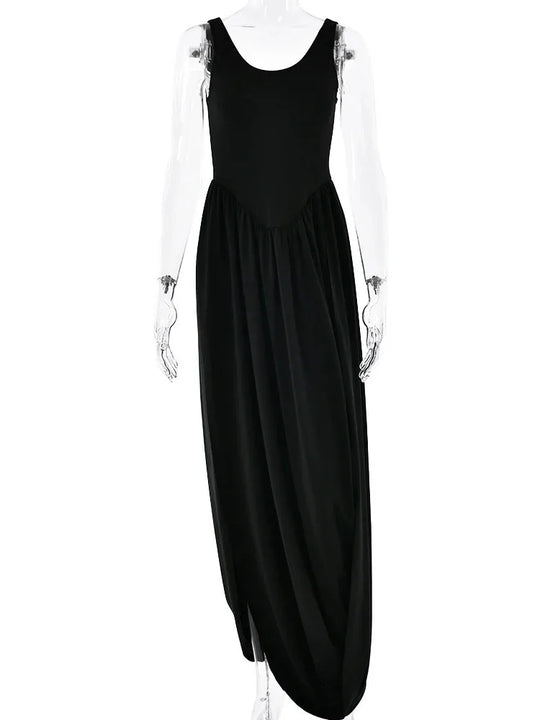 JULISSA MO Sexy High Slit Maxi Dress For Women Black Sleeveless High