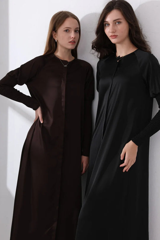 AS 2024 woman clothing satin dress button down design smocking sleeve