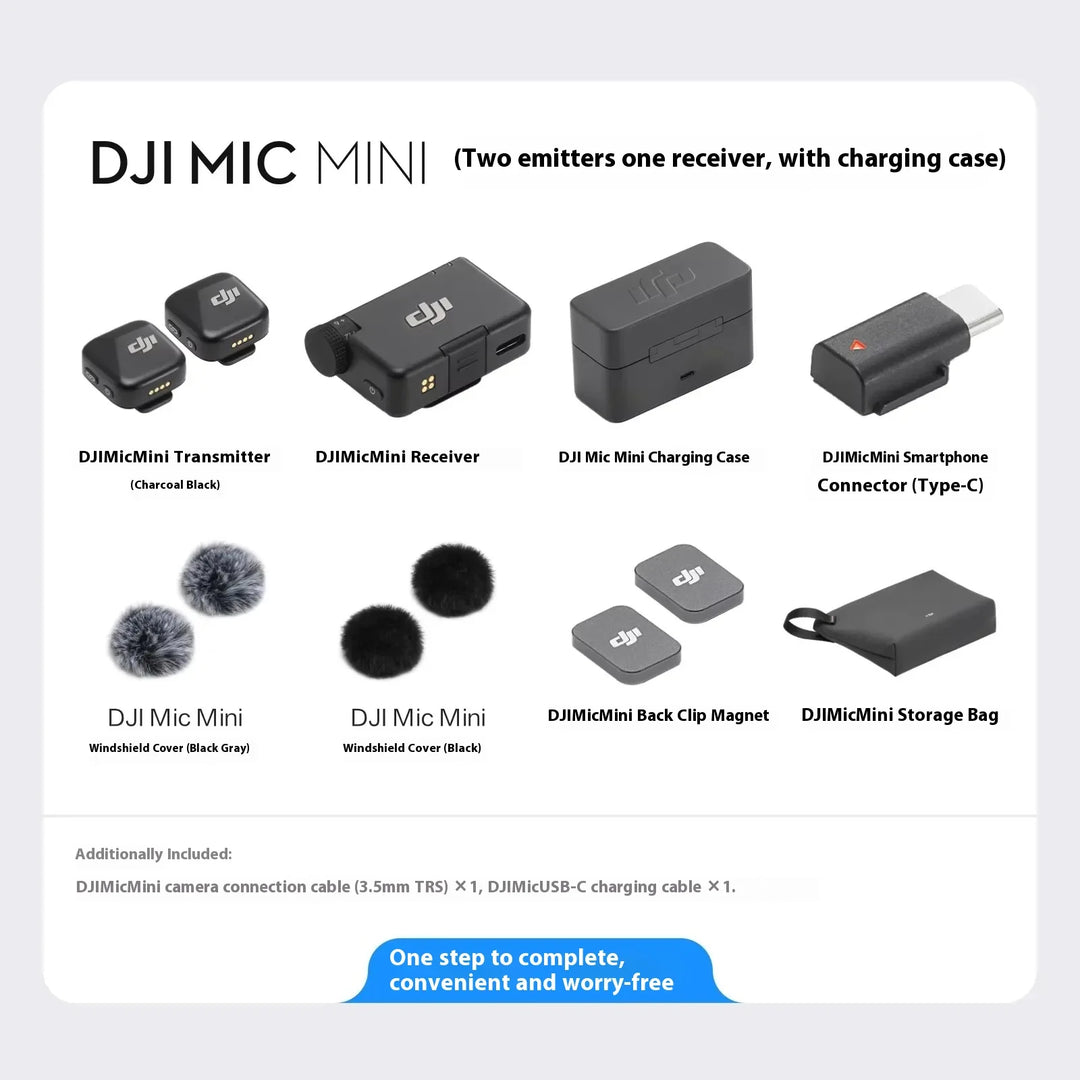 DJI Mic Mini 2TX 1RX add Charging Case Two-Level Active Noise Cancelling 48-Hour Operation High-Quality Audio Stable Transmissio