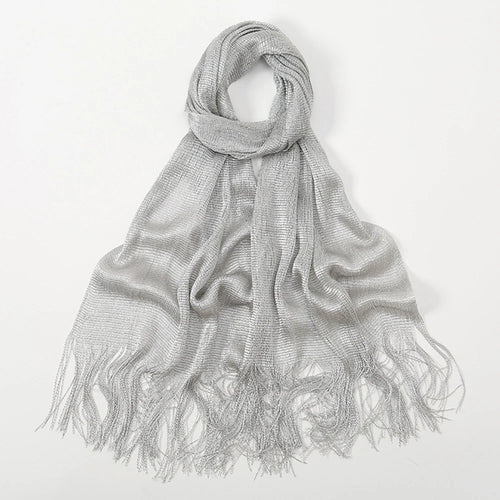 Shiny Bright Silk Scarf Women Evening Dress Shawl Tassel Gold Silver