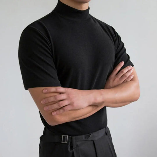 Men Base Top Soft Breathable Turtleneck Short Sleeve Streetwear Casual