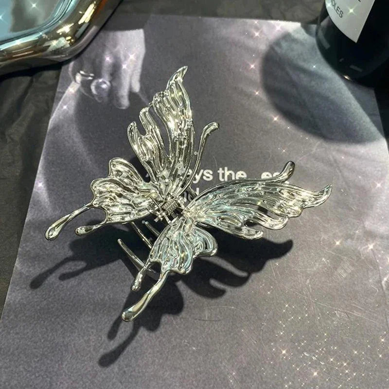 Butterfly Hair Clip Bright Silver Cross Geometric Hairpin Rose Flower