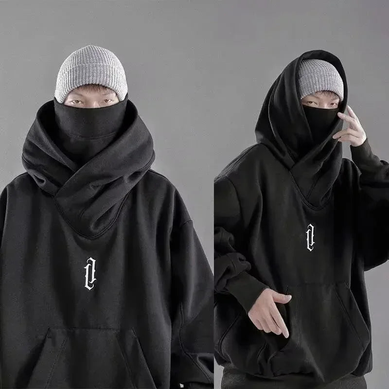 Autumn Embroidery Turtleneck Men's Hooded Sweatshirt Japanese Ninja