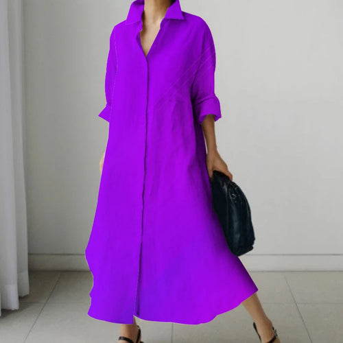 Solid Color Office V Neck Black Dress Long Sleeve High Temperament